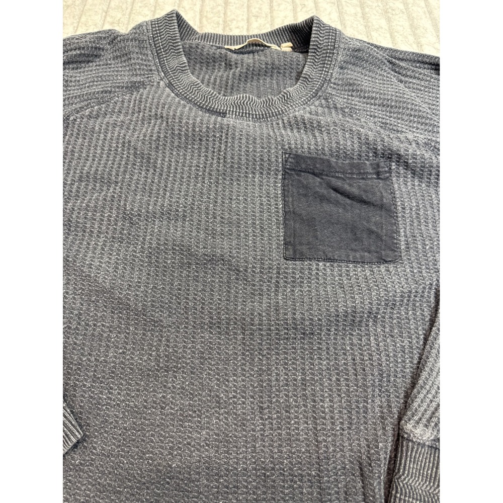 Soft Surroundings Gray Waffle Knit Pullover Top Crew Neck Chest Pocket L
